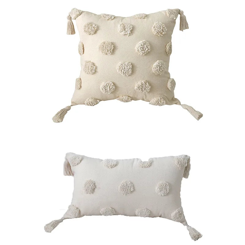 🌿🤍 Boho Tufted Lumbar Pillow Cover – Moroccan Embroidered Accent Cushion