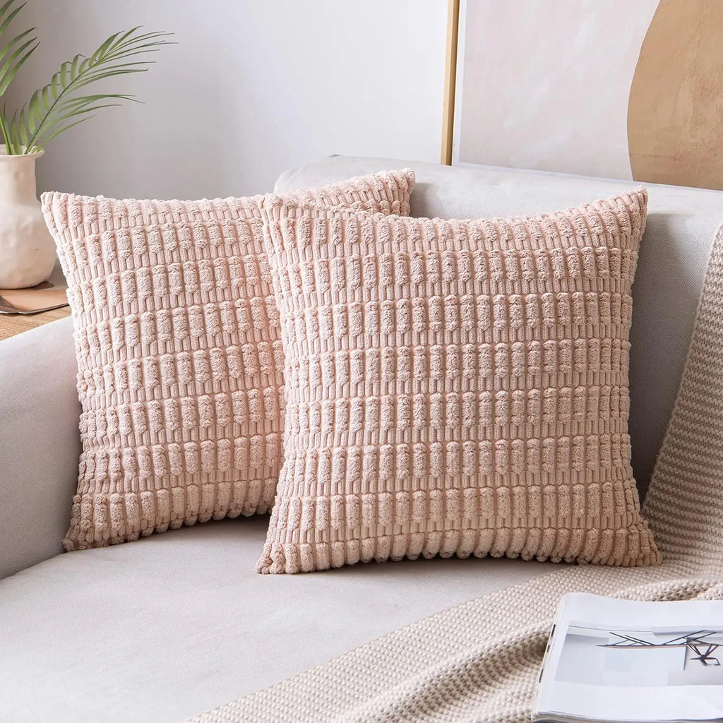 🌿🤍 Boho Corduroy Striped Pillow Cover – Soft Decorative Throw Cushion