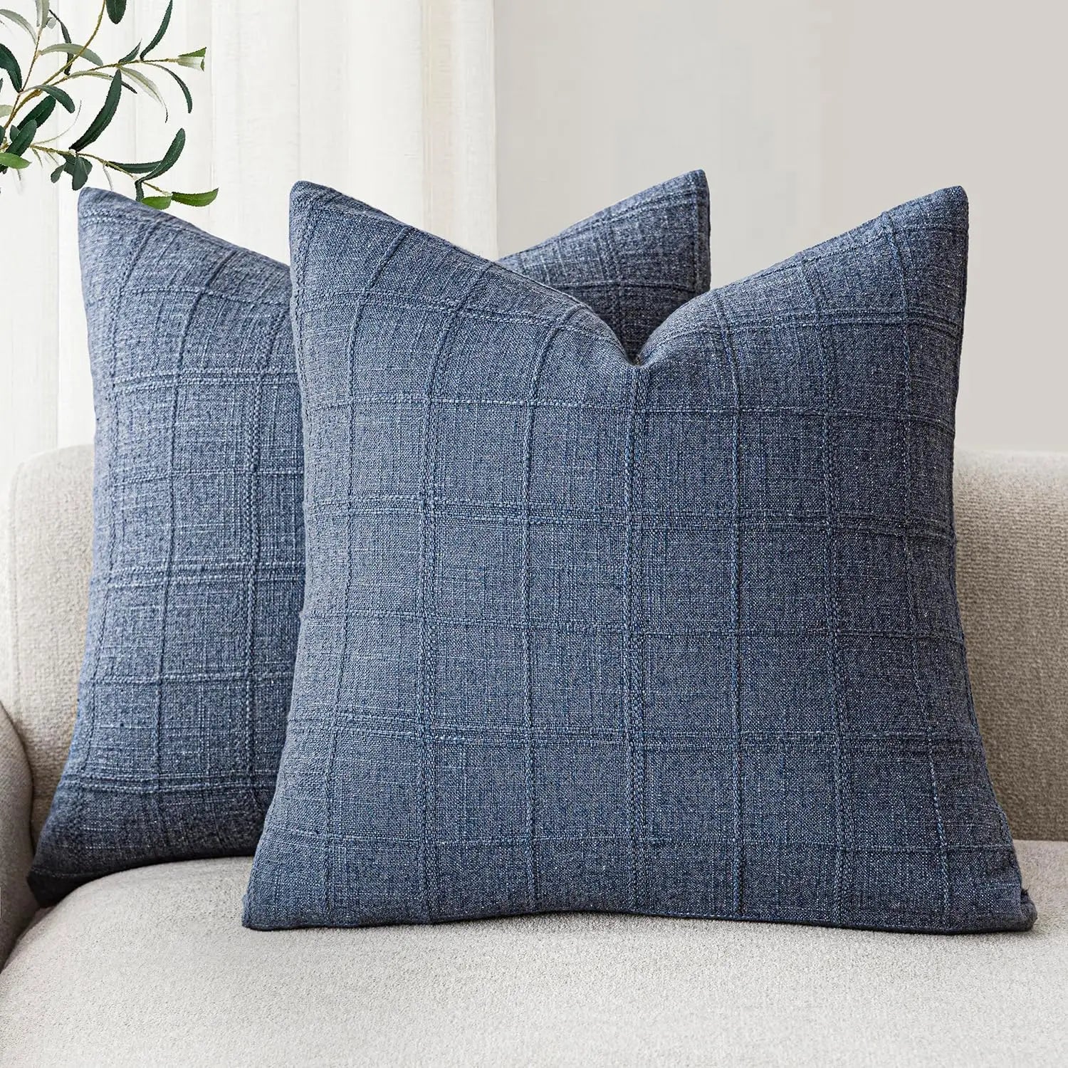 🌿🤍 Natural Linen Check Pillow Cover – Boho Farmhouse Decorative Cushion