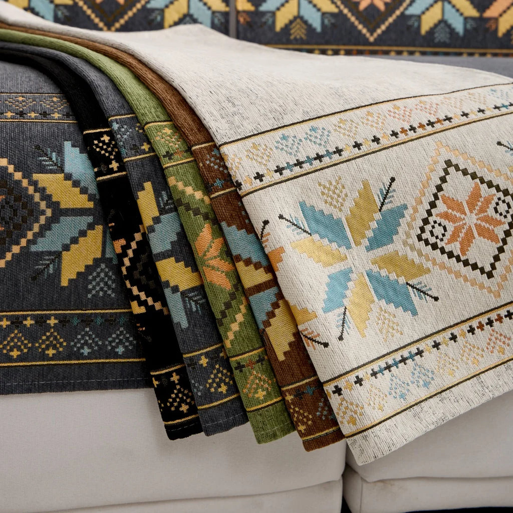 🛋️🌿🤍 Boho Jacquard Chenille Sofa Cover – All-Season Couch Throw & Furniture Protector