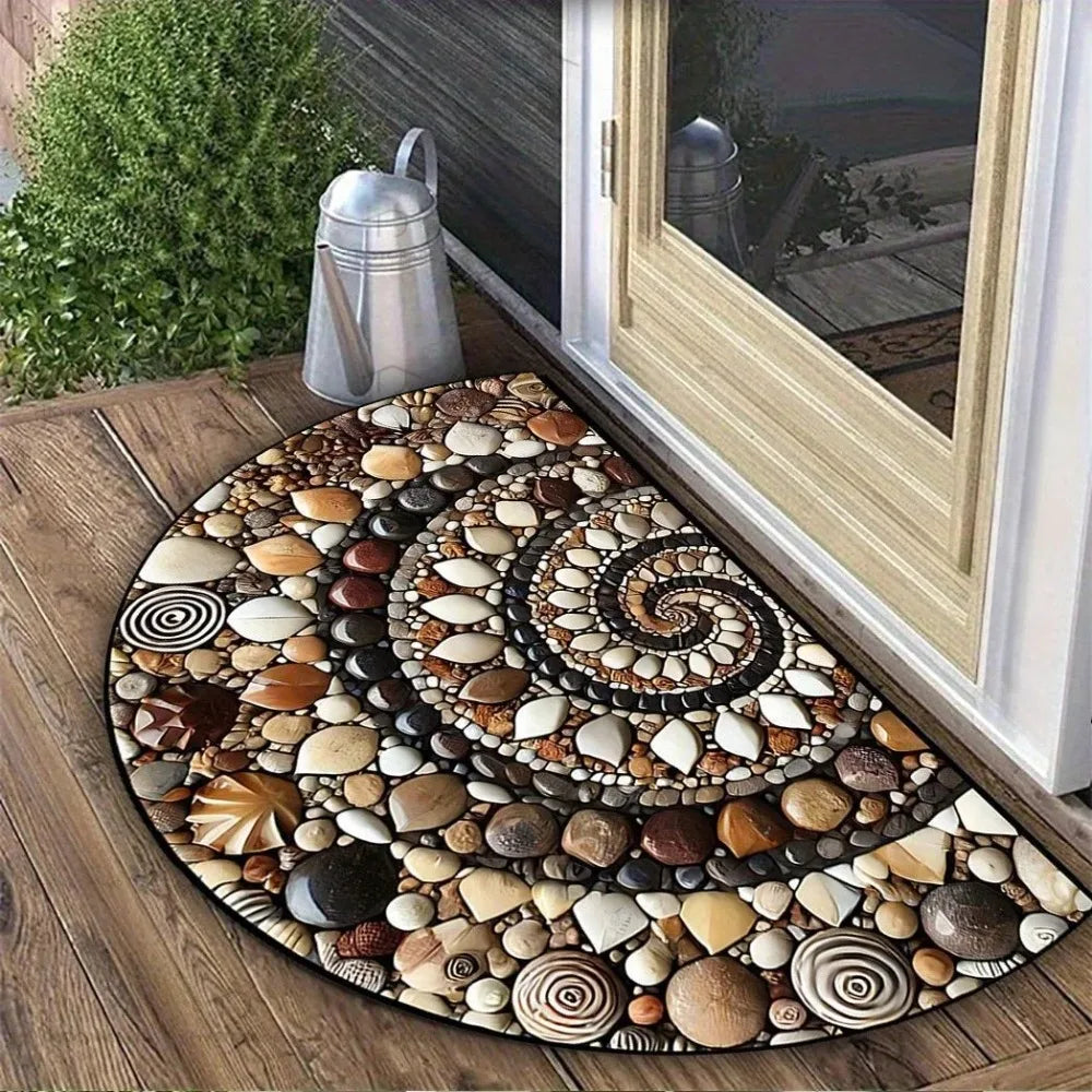 🌸🤍 Boho Half-Moon Doormat – Washable Non-Slip Entryway Rug