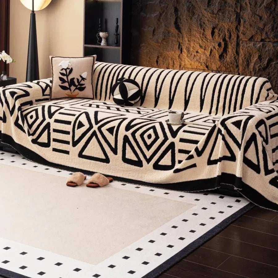 🛋️🌿🤍 Boho Jacquard Fleece Sofa Throw – Soft All-Season Couch Cover & Blanket