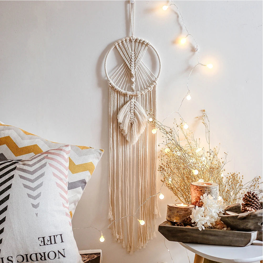 🌙🌿🤍 Boho Moon and Stars Macramé Dream Catcher – Handwoven Nursery Wall Hanging
