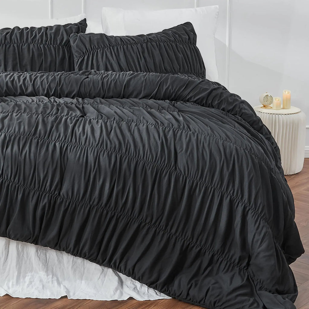 🌿🛏️🤍 Boho Ruched Duvet Cover Set – Soft Shabby Chic Comforter Cover (2/3 Piece Set)
