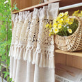 🌿🤍 Boho Tassel Café Curtain – Crochet Geometric Semi-Sheer Window Panel