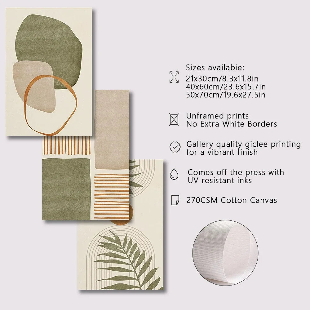 🌿🎨🤍 Boho Tropical Leaf Canvas Wall Art – Modern Abstract Print Set (Set of 3)