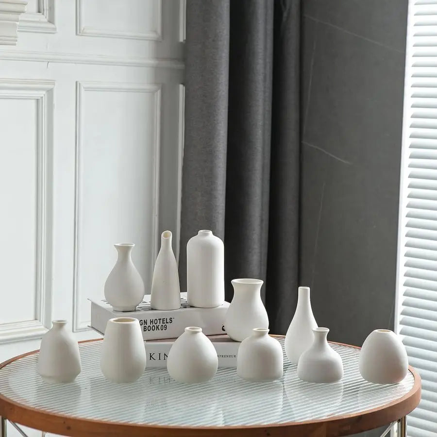 11-Piece White Ceramic Bud Vase Set – Modern Boho Home Décor