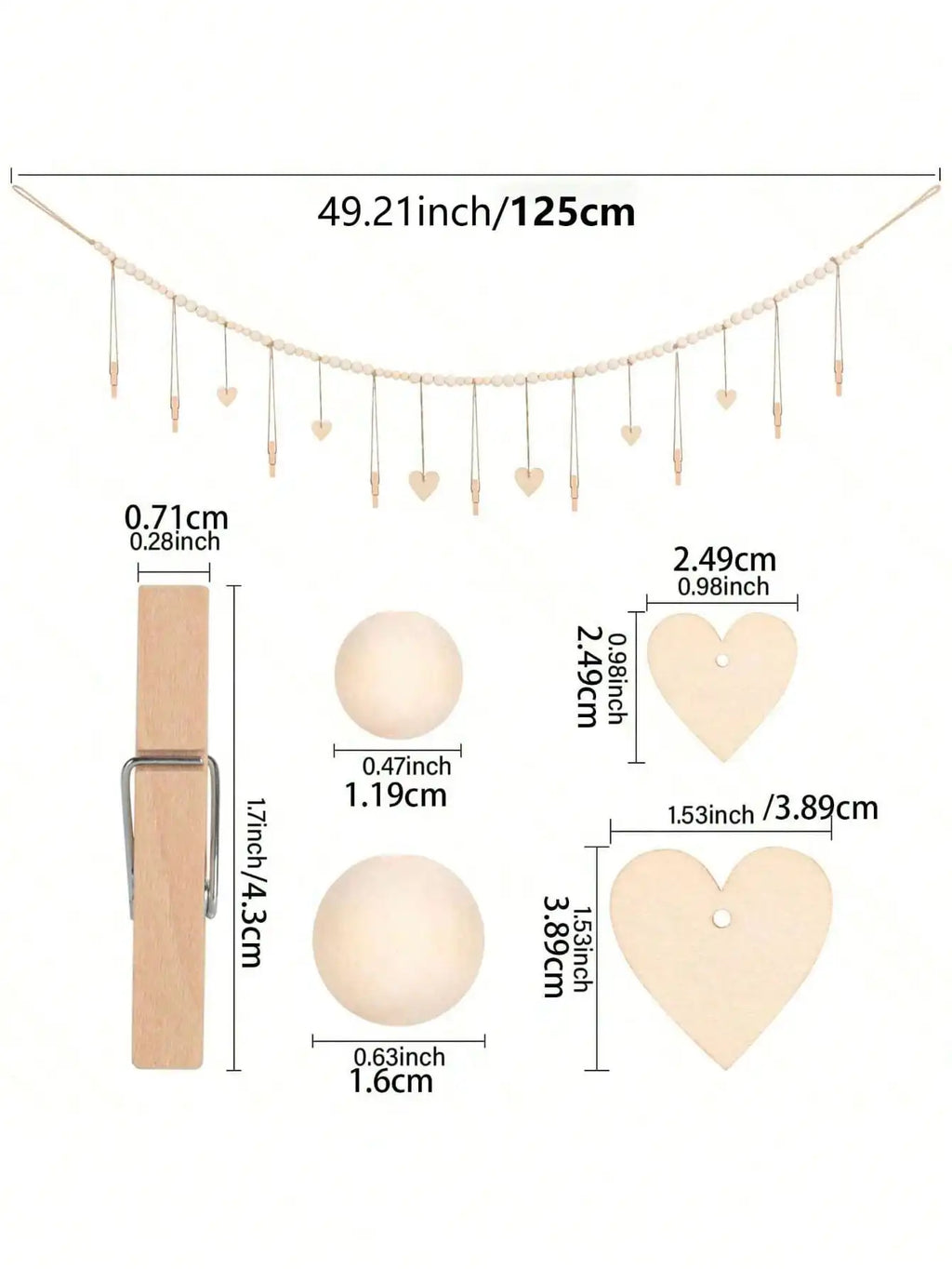 📸🤍🌿 Boho Wooden Bead Photo Garland – Heart Clip Wall Hanging Picture Display