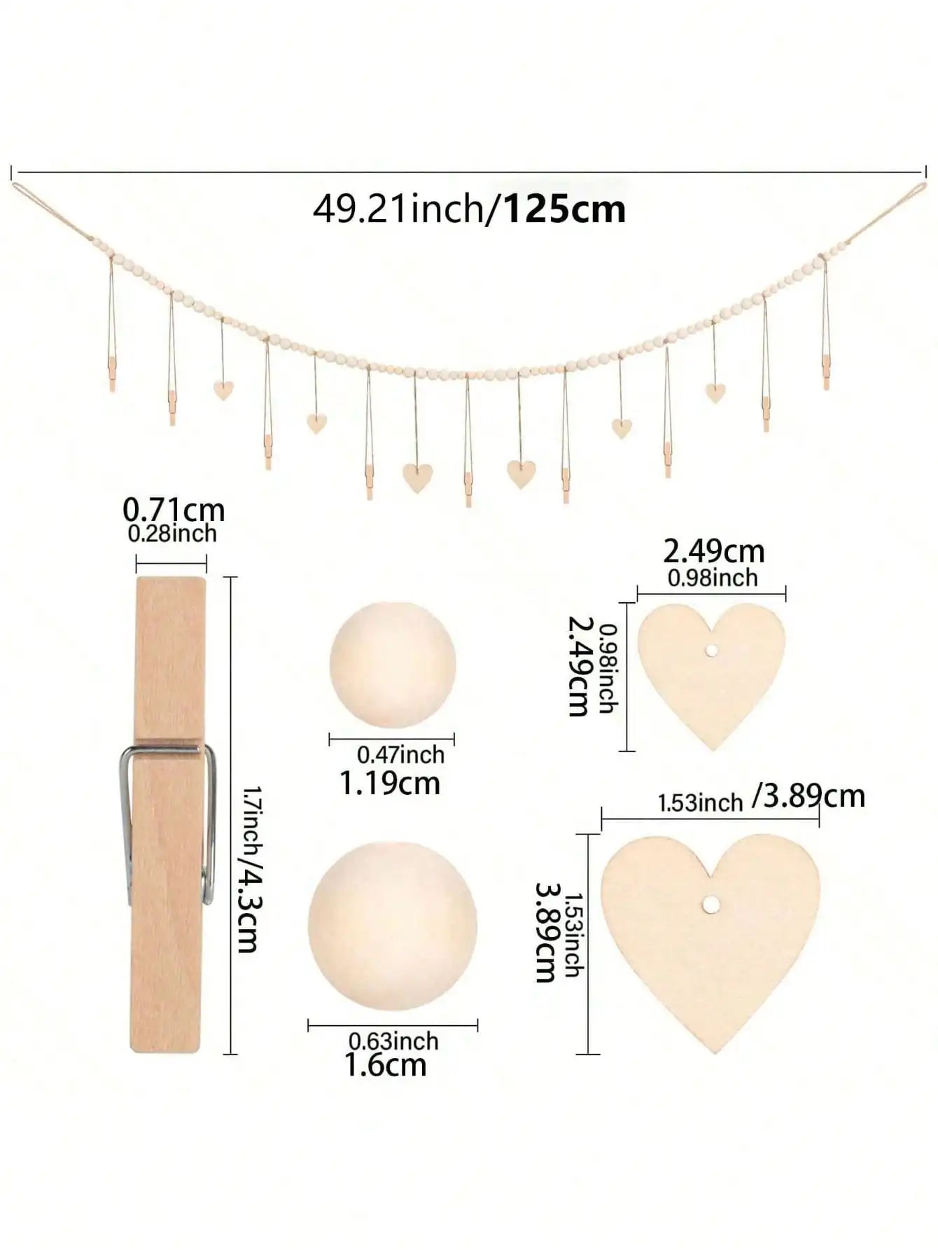 📸🤍🌿 Boho Wooden Bead Photo Garland – Heart Clip Wall Hanging Picture Display