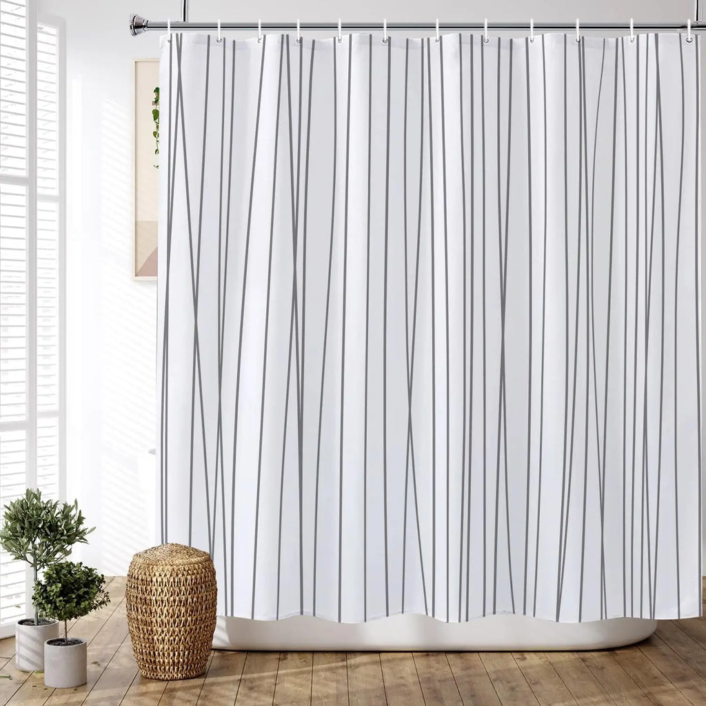 🚿🌿 Mid-Century Boho Geometric Shower Curtain – Waterproof Bathroom Décor