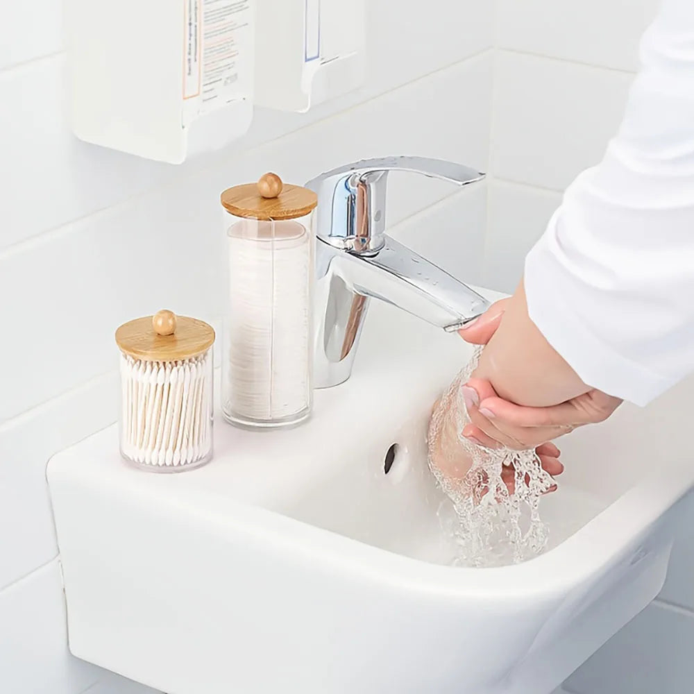 🤍 Bathroom Apothecary Storage Set – Cotton Ball & Swab Organizer (3-Piece Set)