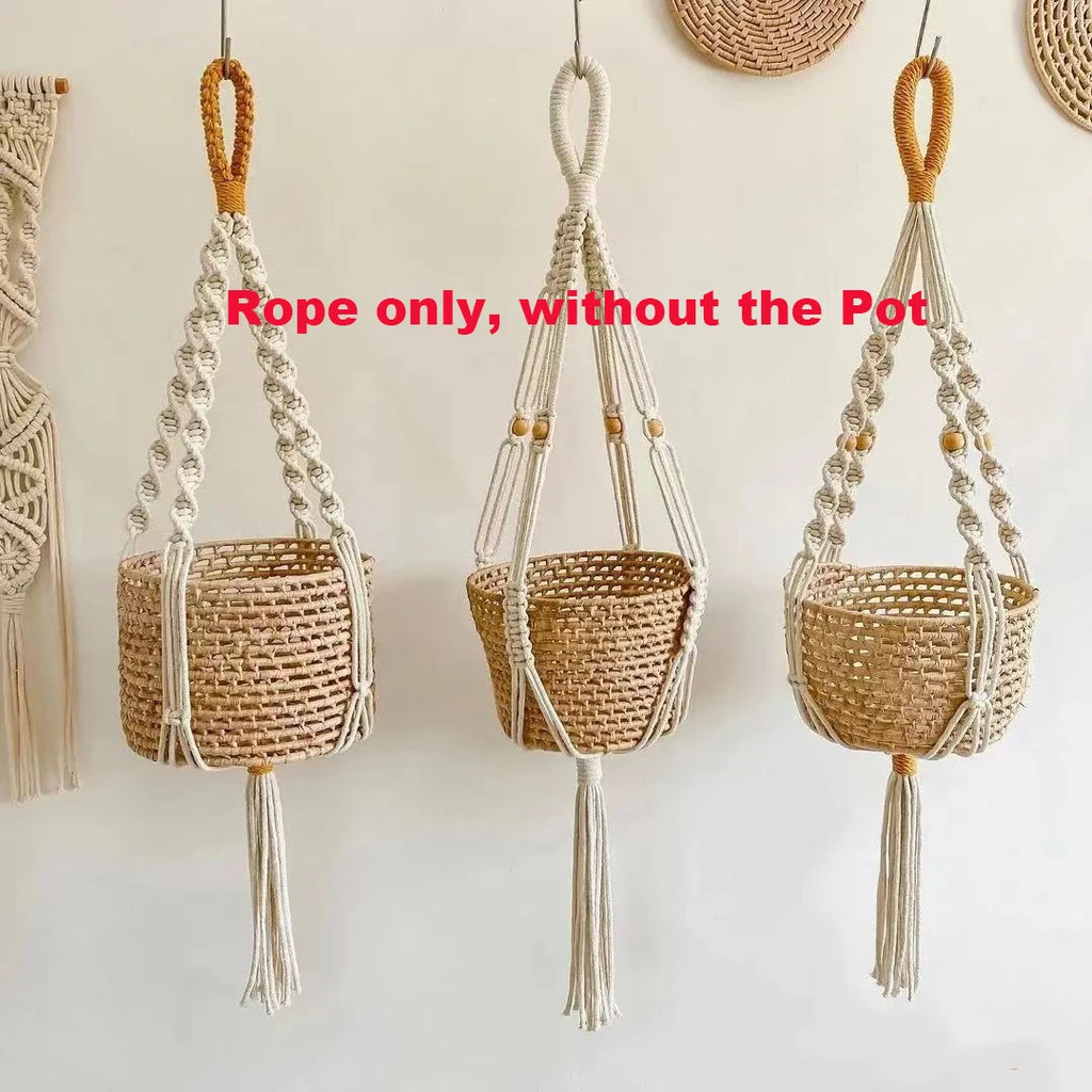 🌿🪴 Boho Macramé Plant Hanger – Handwoven Cotton Rope Hanging Planter