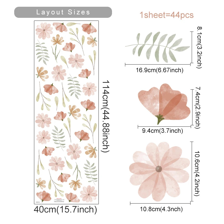 🌿🌸 Boho Botanical Wall Decals – Watercolor Floral & Leaf Wall Art Stickers