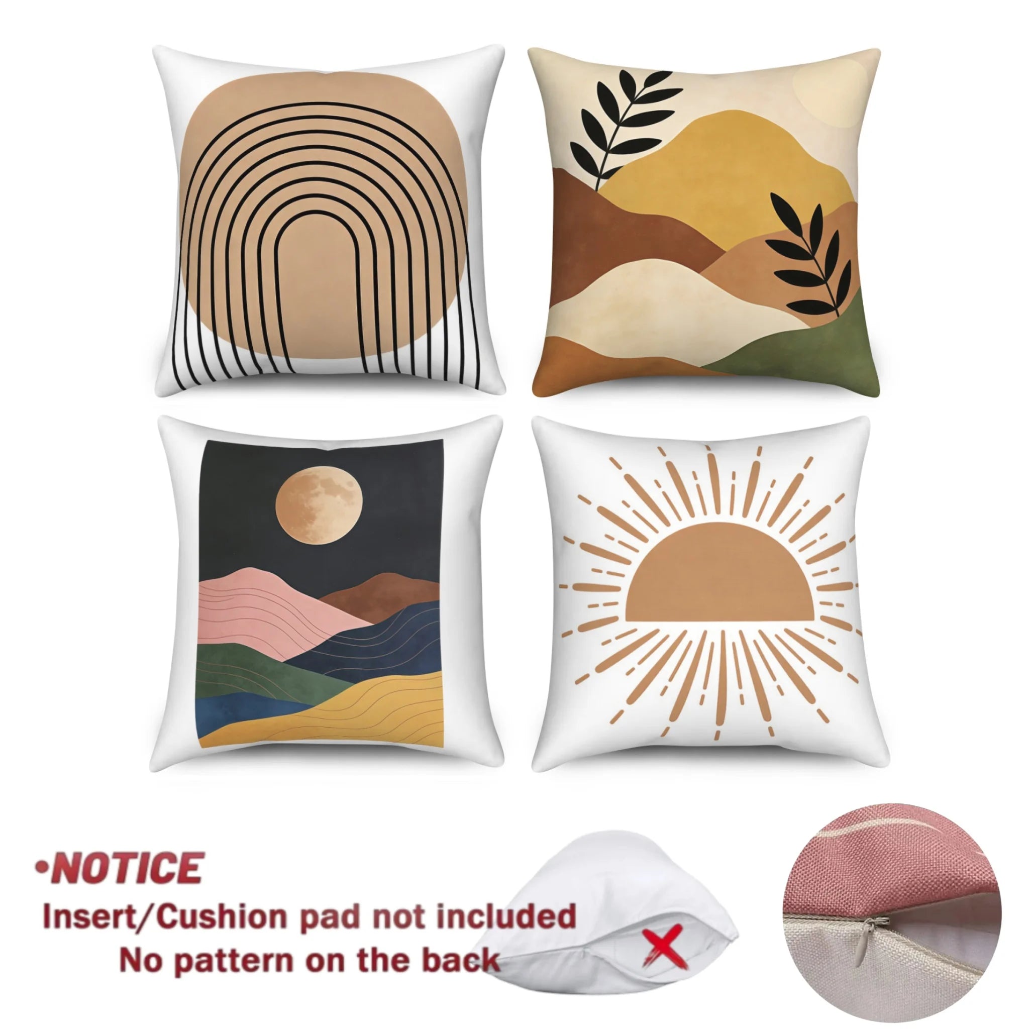 ☀️🌙🏔️ Boho Sun, Moon & Mountain Pillow Cover Set – Modern Abstract Throw Cushions (Set of 4)