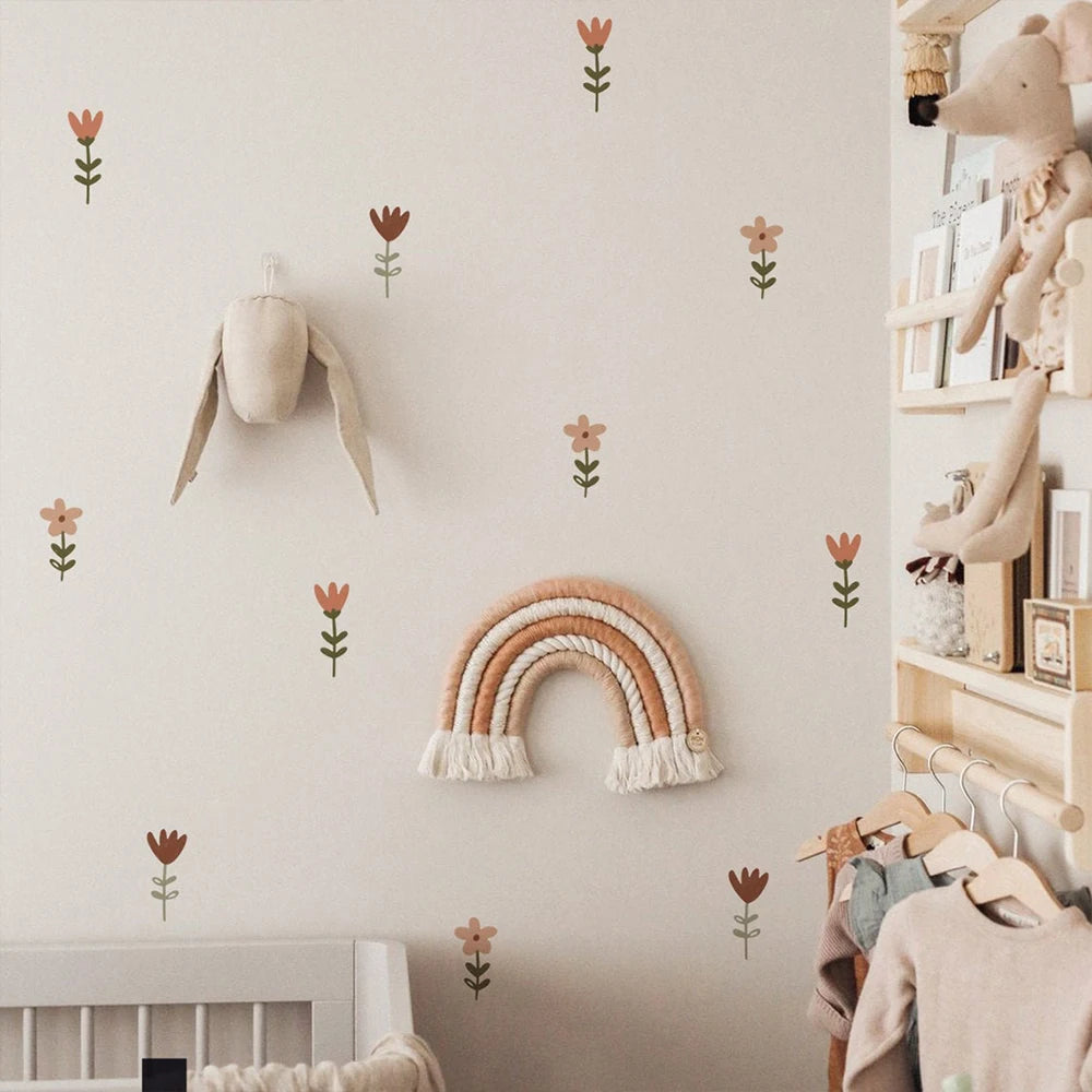 🌸🌿 Boho Wildflower Wall Decals – Watercolor Nursery & Kids Room Wall Art