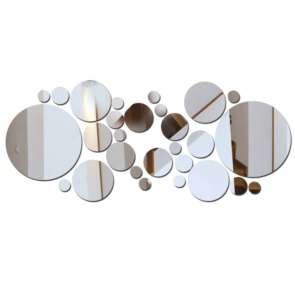 Round Acrylic Mirror Wall Décor Set – 26-Piece 3D Reflective Wall Art