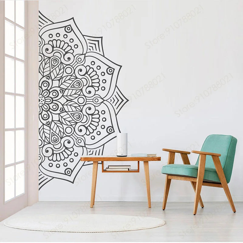 🕉️🌿 Boho Mandala Half Wall Decal – Removable Meditation & Yoga Wall Art