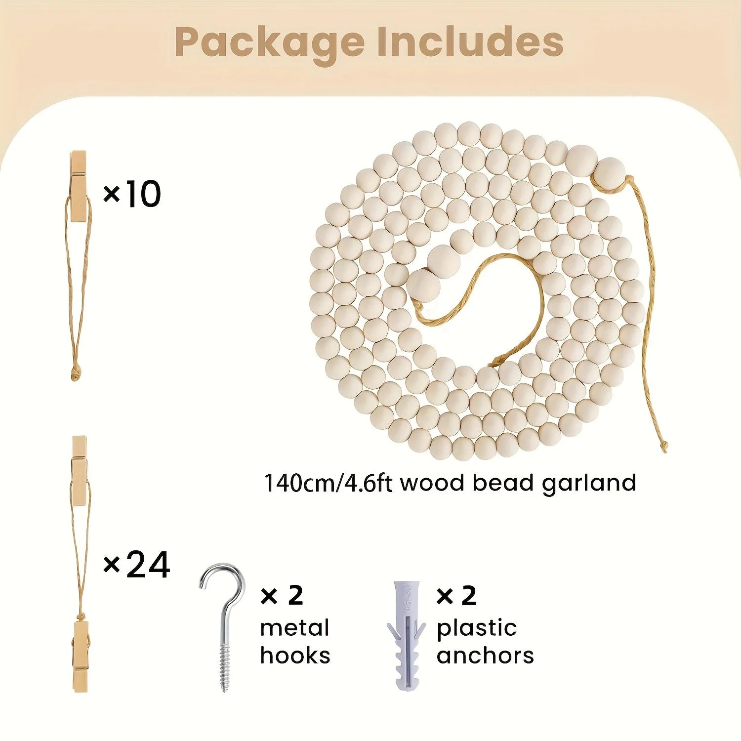 📸🌿🤍 Boho Wooden Bead Photo Garland – Hanging Wall Display with Photo Clips