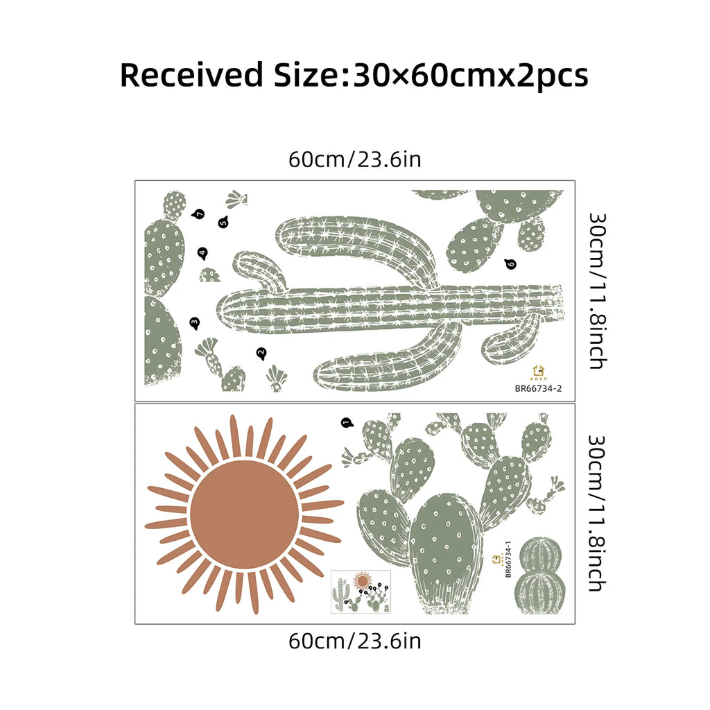 🌵🤍 Boho Cactus Wall Decals – Removable Nursery & Kids Room Wall Art