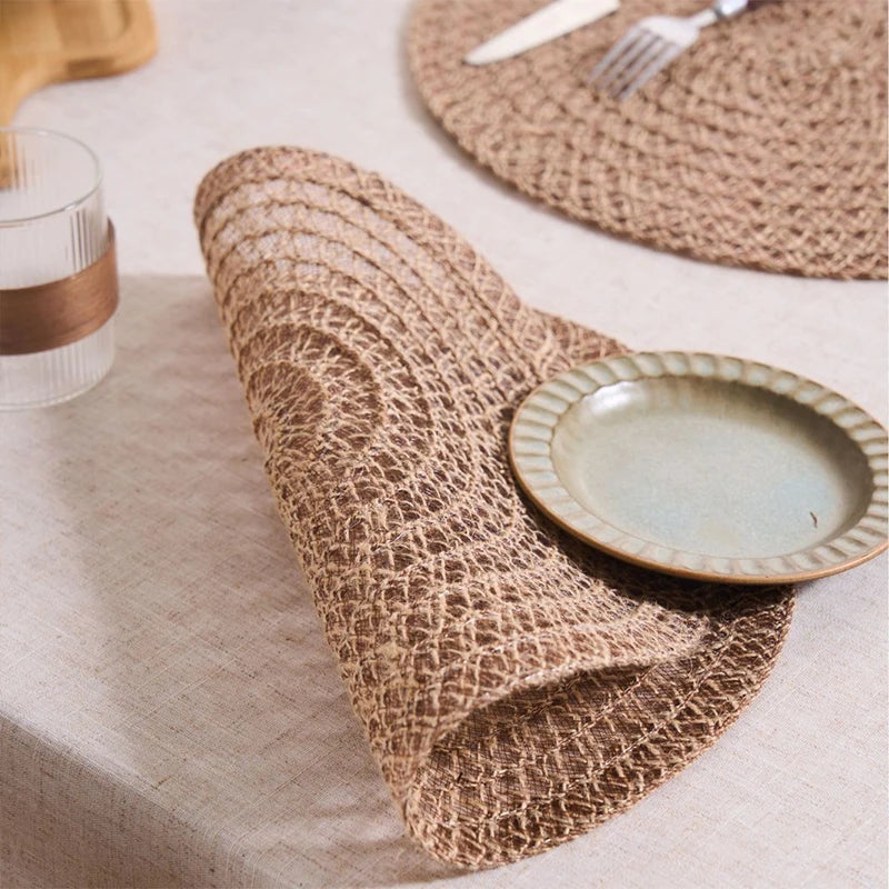 🌿🤍 Handwoven Jute Round Placemats – Boho Farmhouse Table Mats (Set)