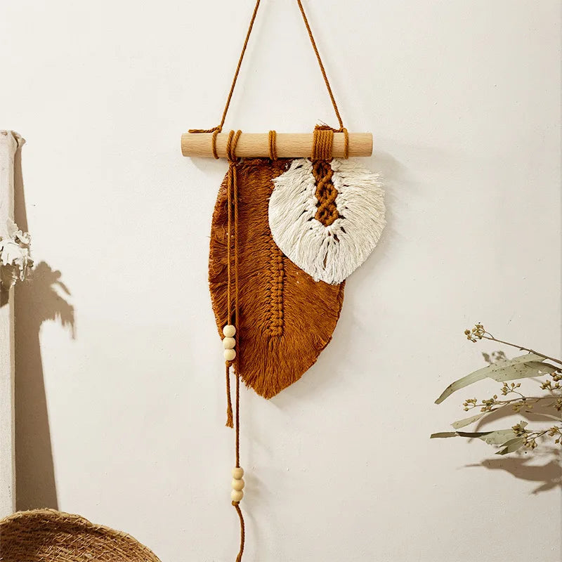 🌿🍃🤍 Boho Macramé Leaf Wall Hanging – Handwoven Botanical Tapestry Wall Art