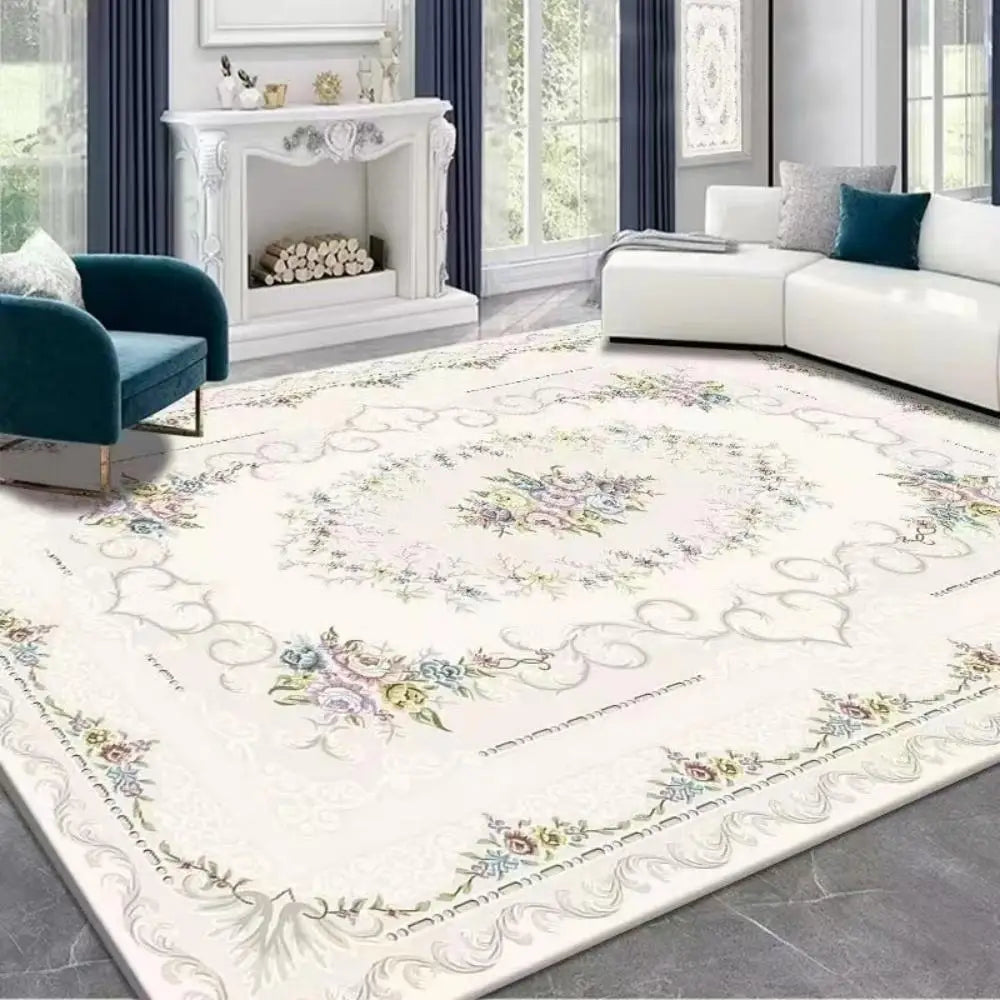 🌿🤍 Boho Vintage Crystal Velvet Area Rug – Soft Modern Living Room Carpet