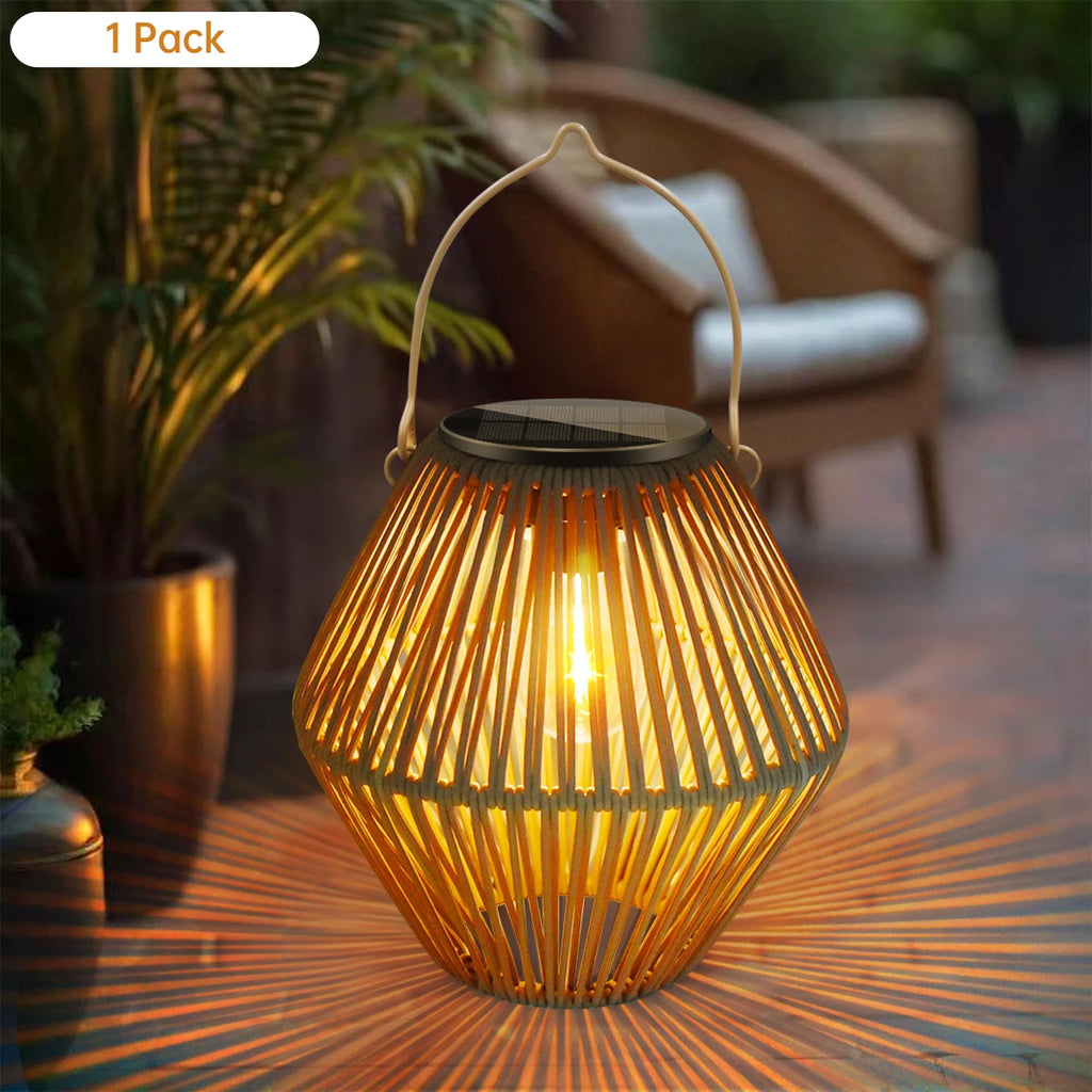 🤍 Boho Glow Solar Lantern – Waterproof Rattan Outdoor Hanging Light