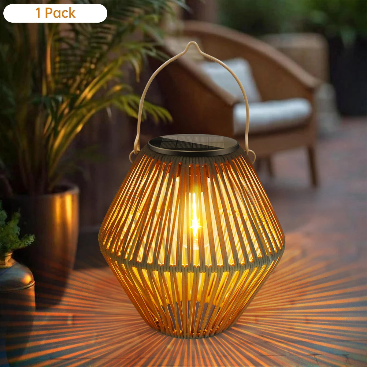 🤍 Boho Glow Solar Lantern – Waterproof Rattan Outdoor Hanging Light
