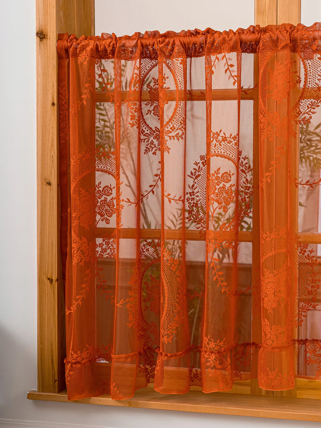🌿🧡 Boho Floral Lace Valance Curtain – Semi-Sheer Light Filtering Window Treatment