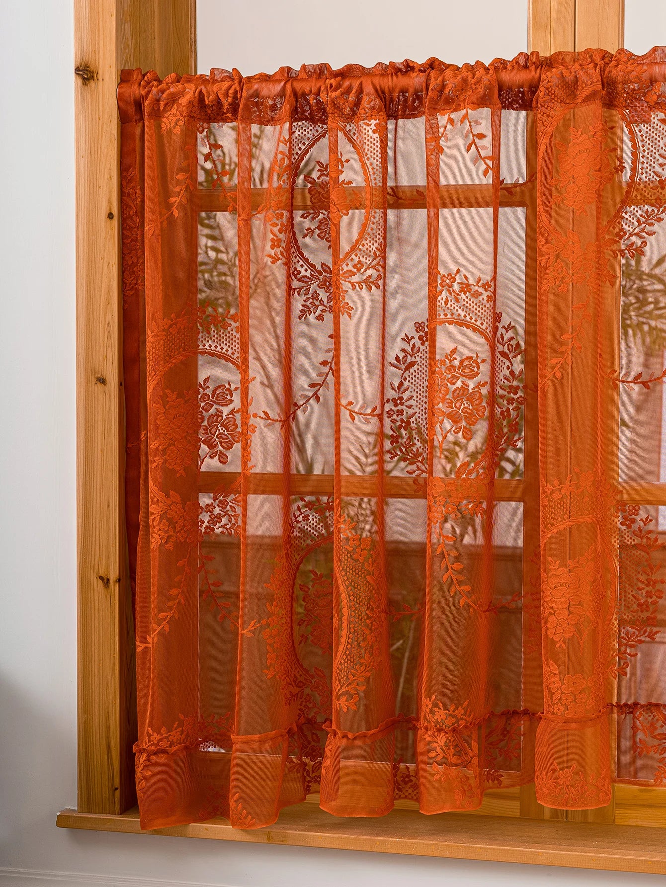 🌿🧡 Boho Floral Lace Valance Curtain – Semi-Sheer Light Filtering Window Treatment