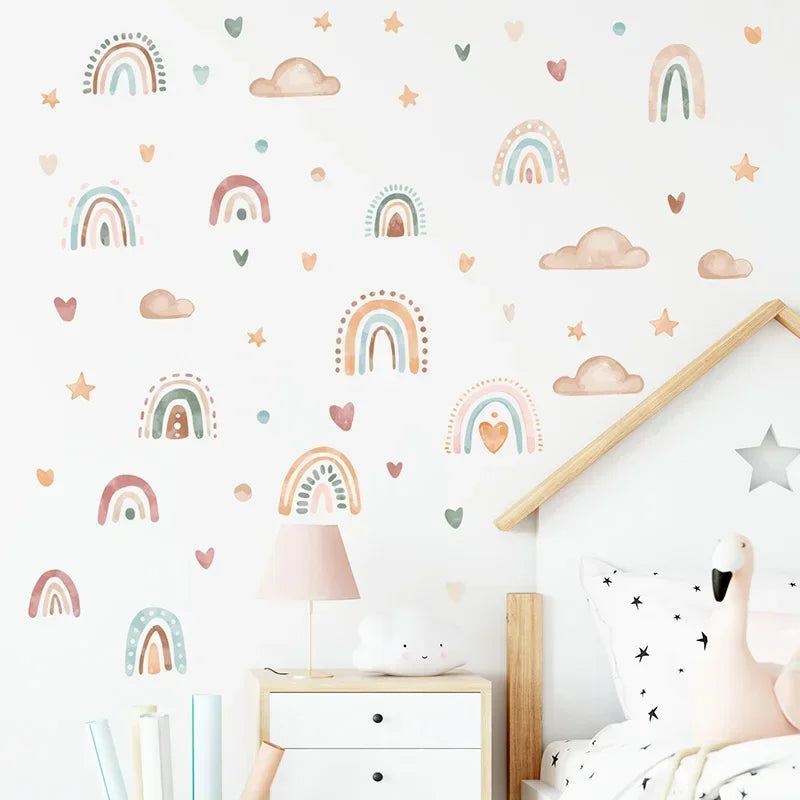 🌈☀️🤍 Boho Rainbow & Sun Wall Decals – Peel & Stick Nursery Wall Art (Set of 3)