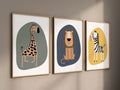 🦁🦒🐘🤍 Boho Safari Animal Nursery Wall Art – Watercolor Canvas Print Set (Set of 3)
