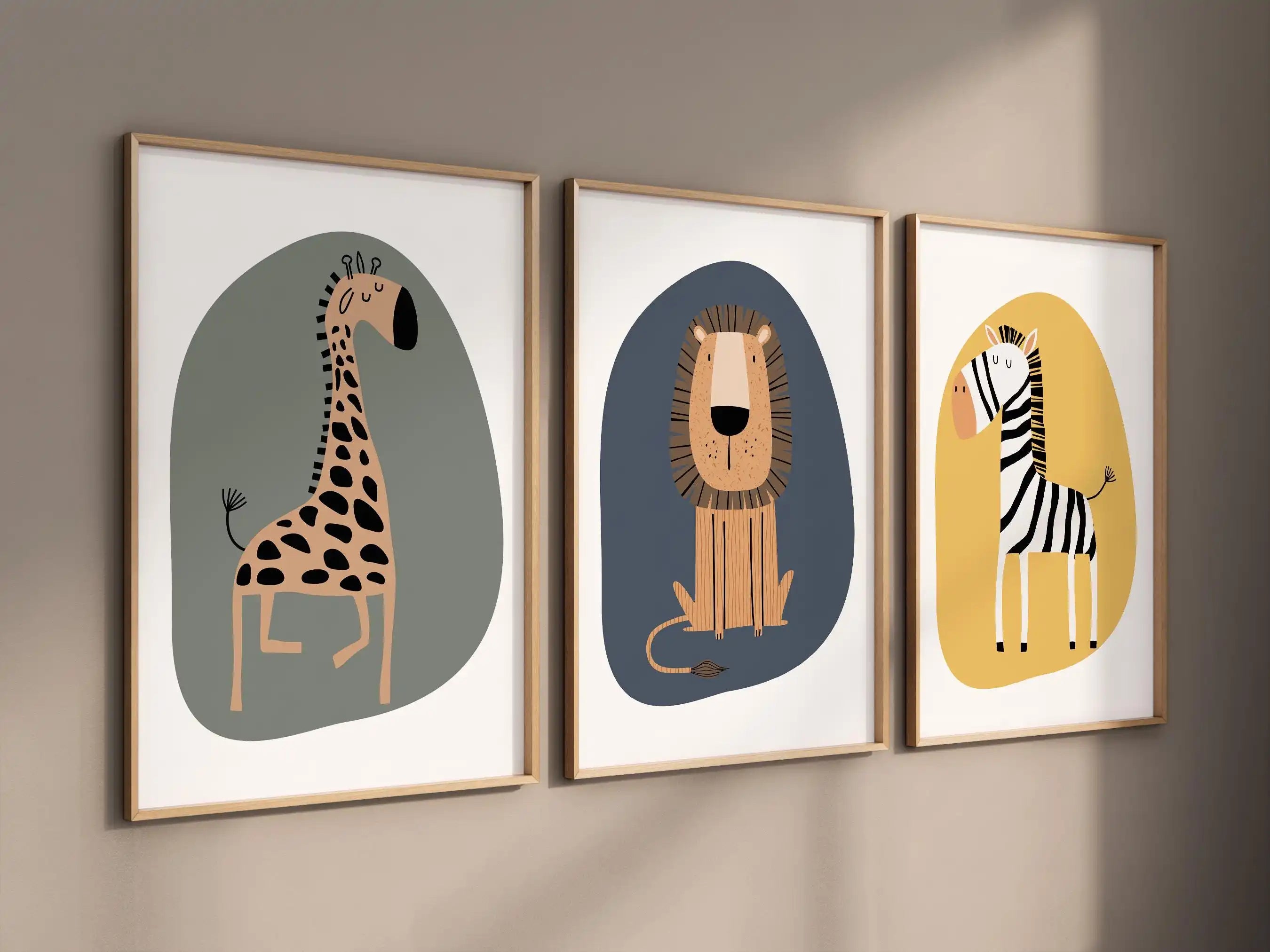 🦁🦒🐘🤍 Boho Safari Animal Nursery Wall Art – Watercolor Canvas Print Set (Set of 3)