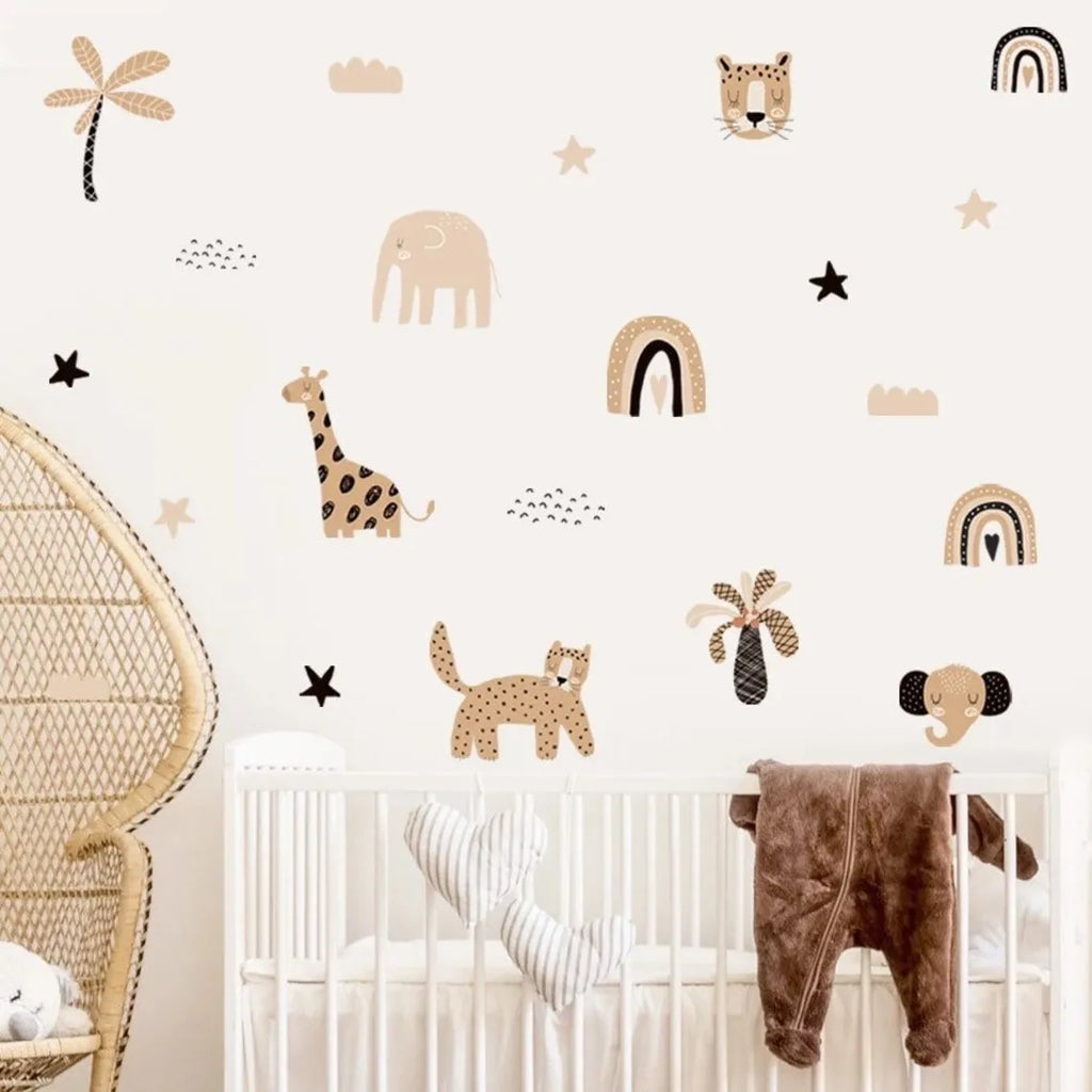 🌈⭐🐻 Boho Rainbow & Woodland Friends Wall Decals – Watercolor Nursery Wall Art