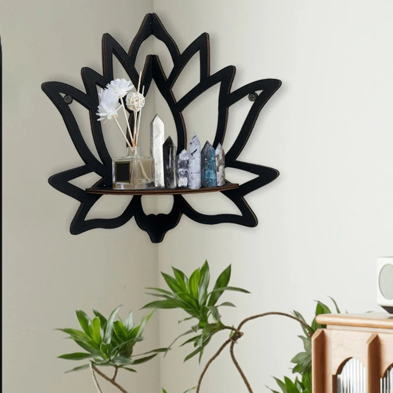 🌿 Lotus Wood Wall Shelf – Aromatherapy & Essential Oil Display Rack