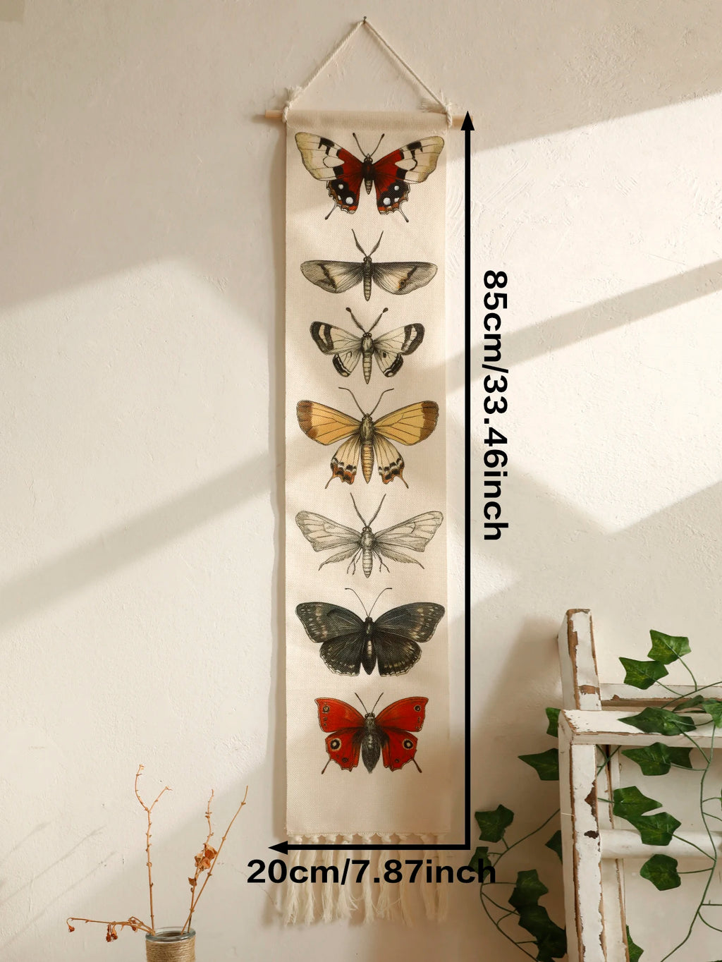 🦋🌿🤍 Boho Butterfly & Moth Wall Tapestry – Vintage Cotton Hanging Banner