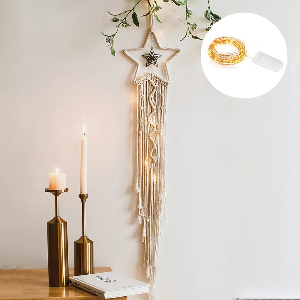 🌙🌿🤍 Boho Moon and Stars Macramé Dream Catcher – Handwoven Nursery Wall Hanging