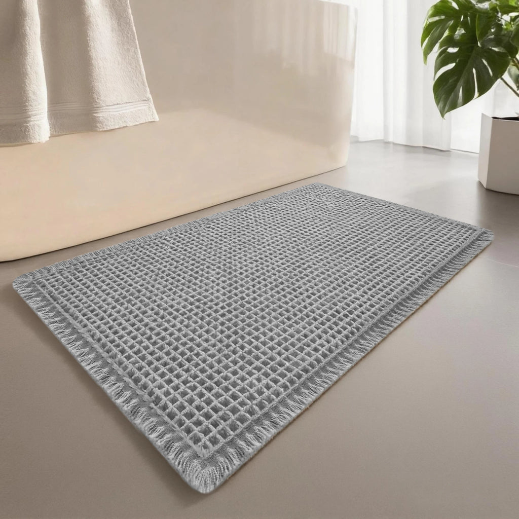 🛁🌿🤍 Boho Waffle Bath Mat – Ultra-Absorbent Non-Slip Bathroom Rug