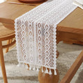 🌿🤍 Boho Cotton Lace Table Runner – Vintage Farmhouse Dining Table Linen