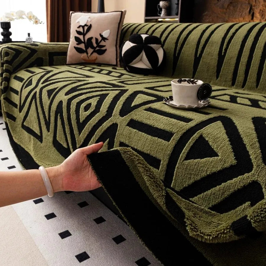 🛋️🌿🤍 Boho Jacquard Fleece Sofa Throw – Soft All-Season Couch Cover & Blanket
