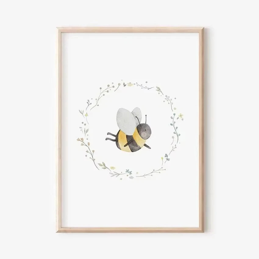 🐰🐻🐝🌸 Boho Friends Wall Art –  Animal Nursery Canvas Print