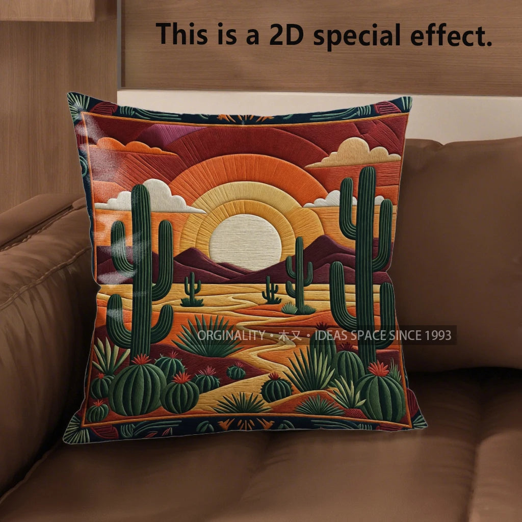 🌅🌿 Desert Sunset Boho Pillow Cover – Southwestern Decorative Throw Cushion