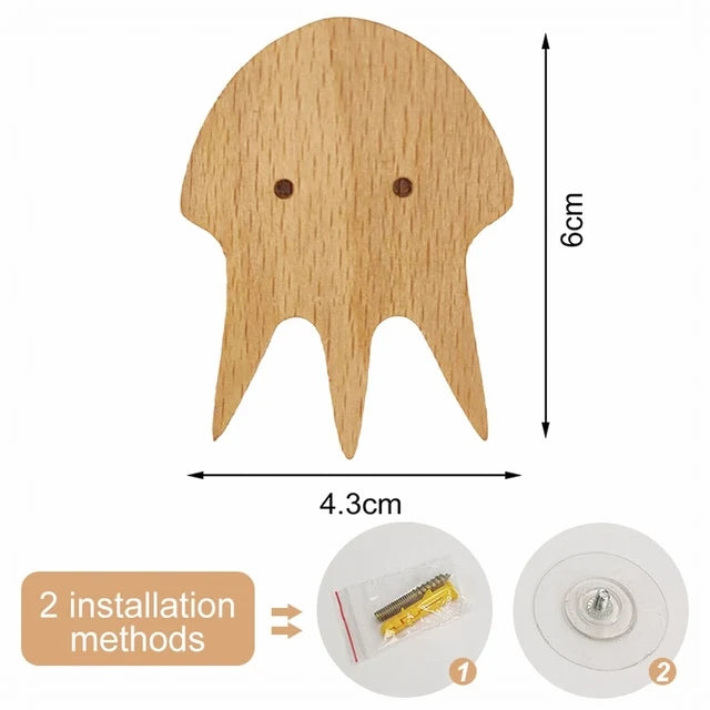 🌿 Woodland Animal Wall Hook – Decorative Wooden Coat & Key Holder