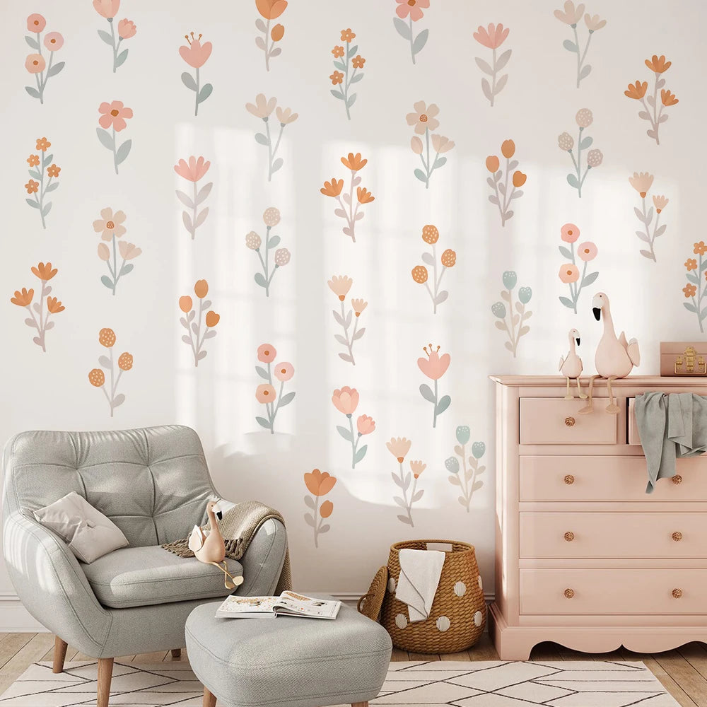 🌸🌿 Boho Watercolor Floral Wall Decals – Botanical Nursery & Kids Room Wall Art
