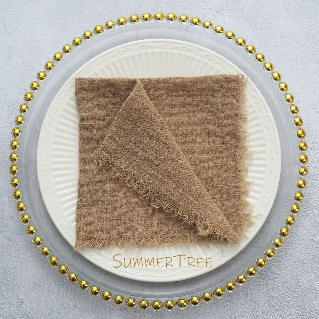 🌿🤍 Boho Cotton Gauze Napkins – Reusable Textured Table Linens (Set of 24)