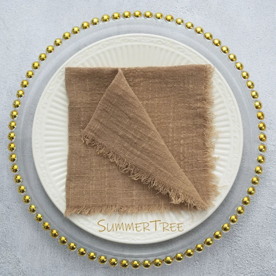 🌿🤍 Boho Cotton Gauze Napkins – Reusable Textured Table Linens (Set of 24)