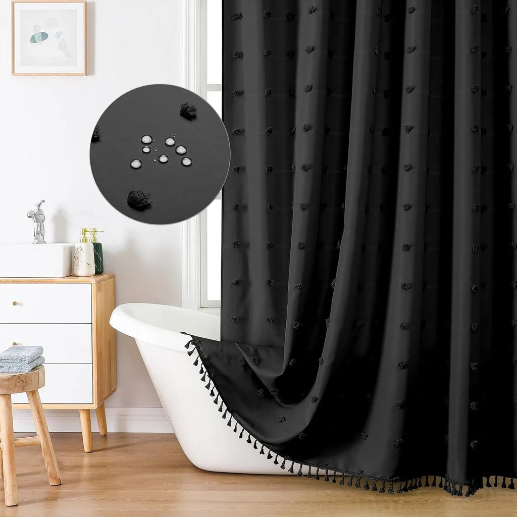 🚿🤍 Boho Polka Dot Shower Curtain – Modern Farmhouse Bathroom Décor Set