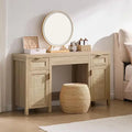 🤍✨ Boho Rattan Makeup Vanity Desk – Farmhouse Dressing Table with Storage