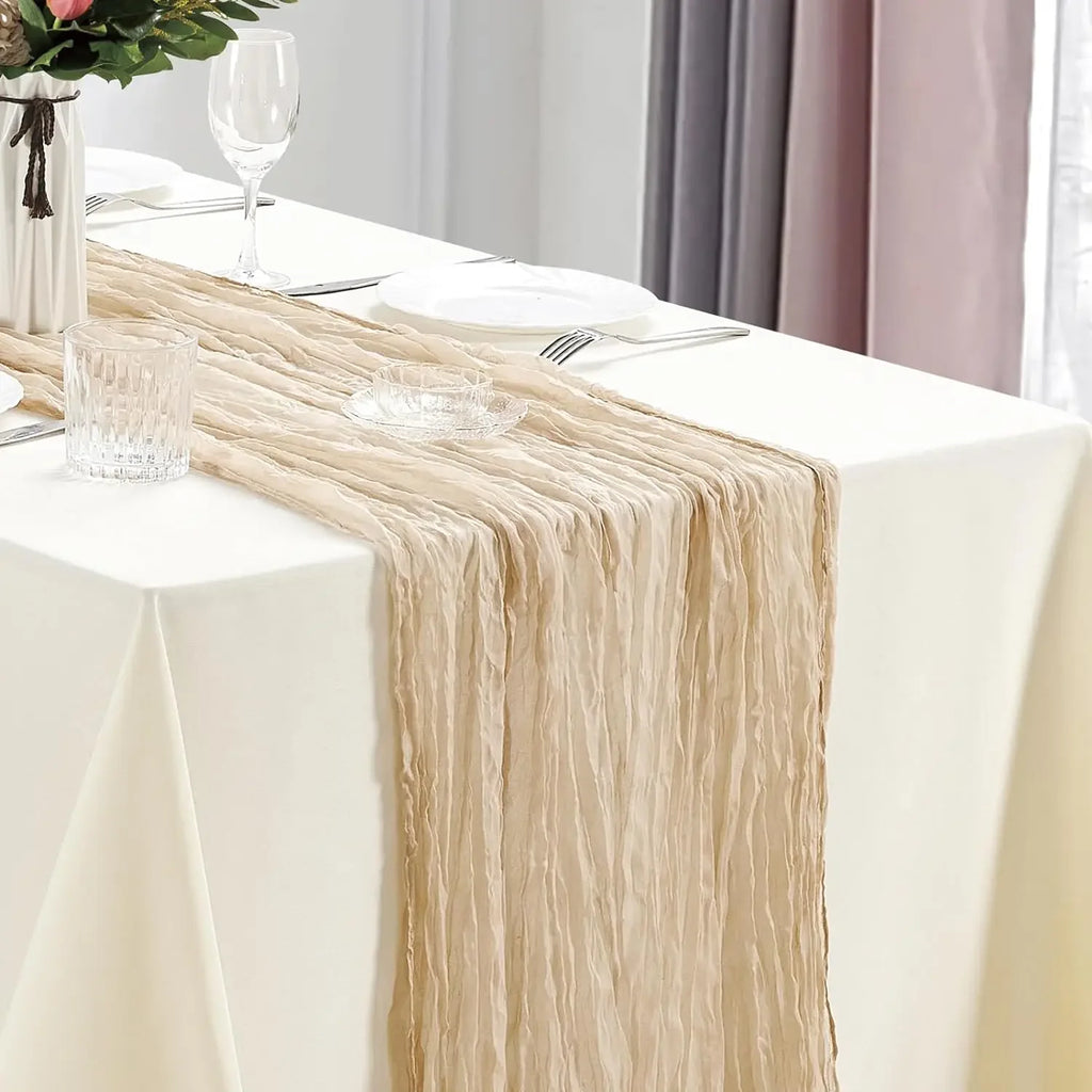 🤍🌾 Boho Cheesecloth Table Runner Set – Rustic Gauze Table Décor (10 Pieces)