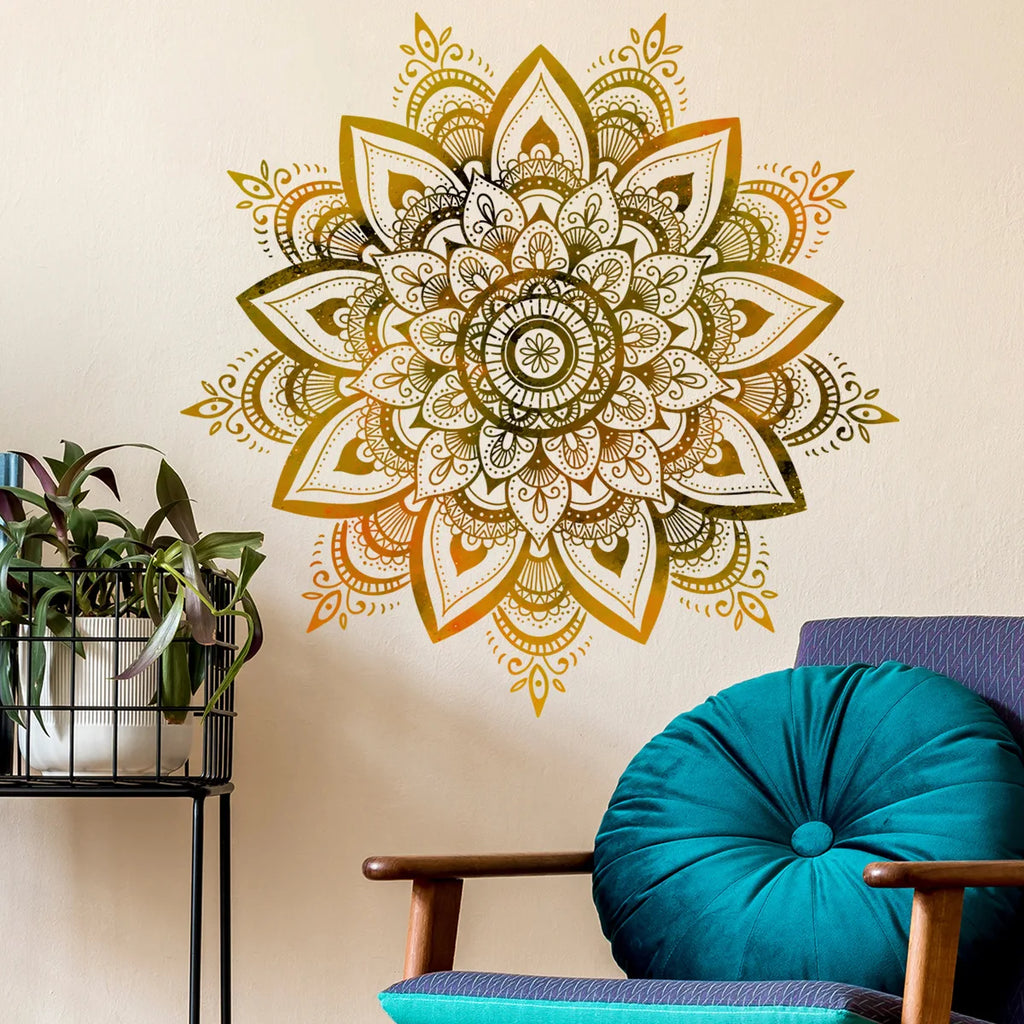 🪷🌿 Boho Lotus Mandala Wall Decals – Peel & Stick Meditation Wall Art